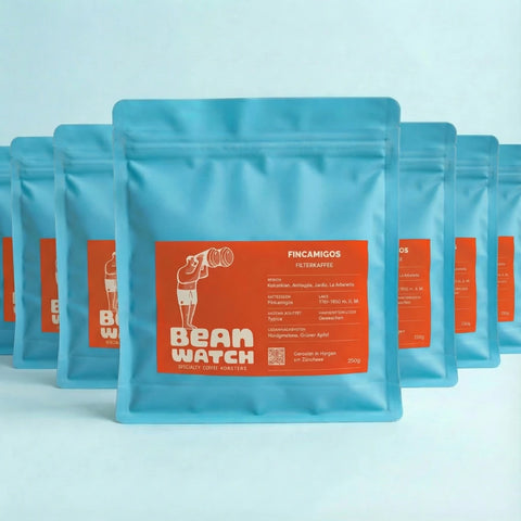 Beanwatch Filterkaffee Fincamigos Verpackungen aufgereiht