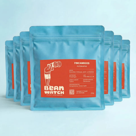 Beanwatch Filterkaffee Fincamigos Verpackungen aufgereiht
